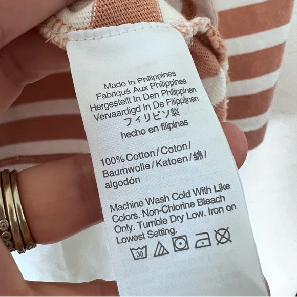 J Crew Basic Boat Neck Preppy Stripe 3/4 Cotton Tee in Tan and White size Large - Picture 5 of 12